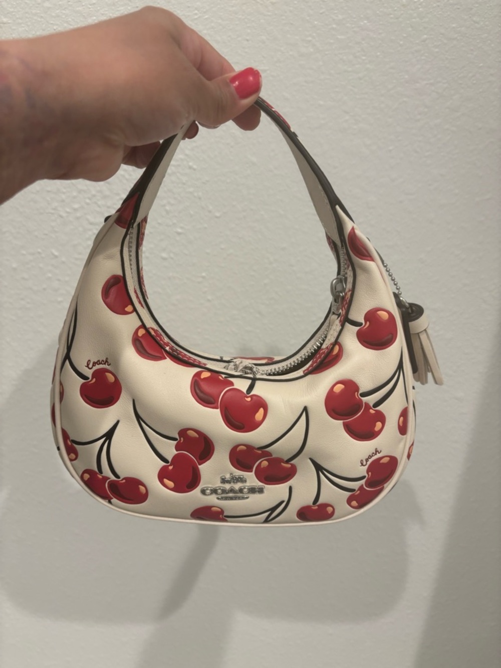 Coach Cream Mini Bag with Red Cherry Print